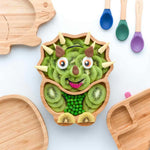 Load image into Gallery viewer, Dinosaur Bamboo Suction Plate - Green/Purple
