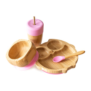 Bamboo Owl Mealtime Gift Set - Pink