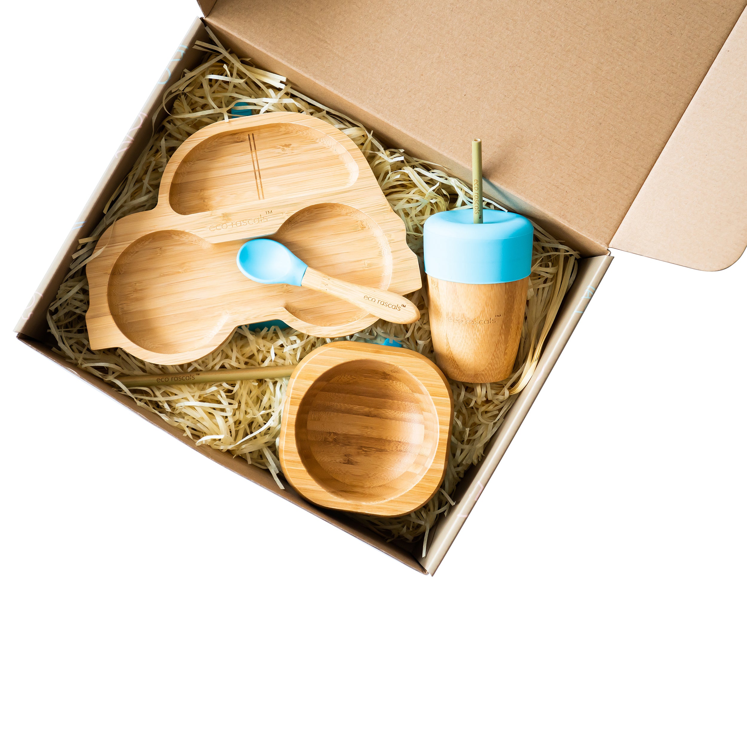 Bamboo Car Mealtime Gift Set - Blue